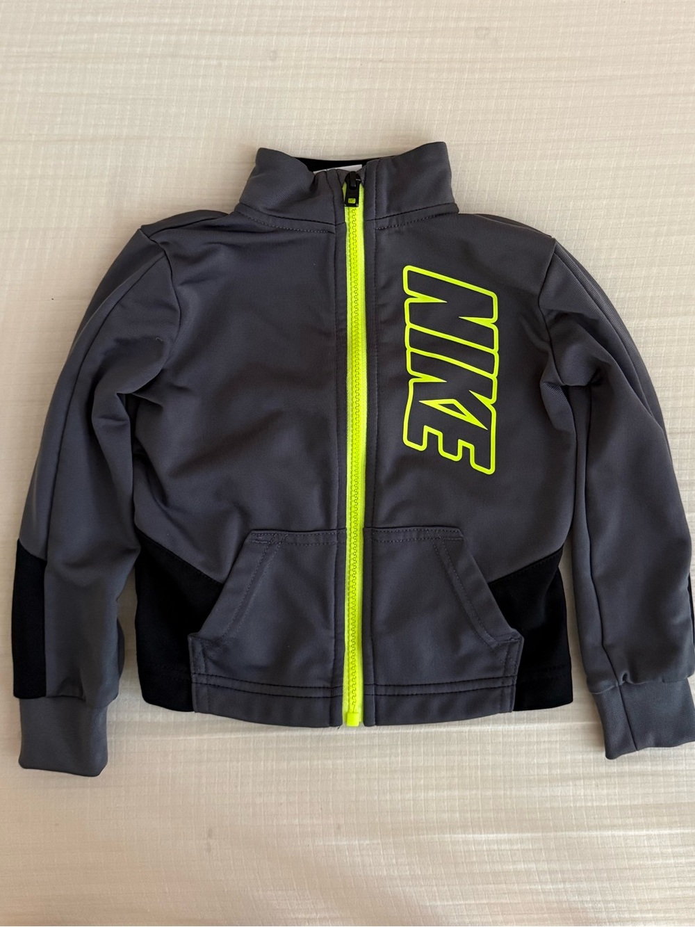 Nike Toddler Boy Jacket- gray w/ Neon Yellow Zip- sweatshirt zip-up- 2T